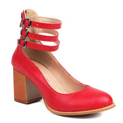Mathilde Renoncourt | Tan Block Heel Sandal with Double Ankle Strap