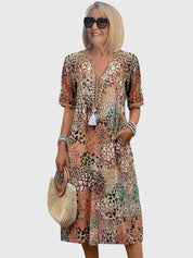 Rosalinde Caldecourt | Boho Floral Midi Dress with V-Neck