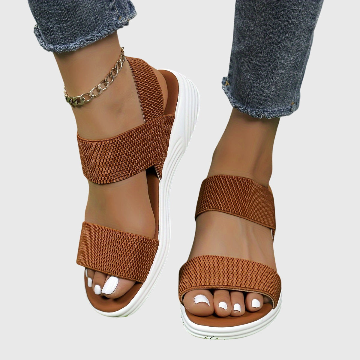 Auriane Whitfield | Black Double-Strap Orthopedic Flat Sandals
