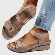 Renata Villefore | Red Orthopedic Wedge Sandals with Hook-and-Loop Strap