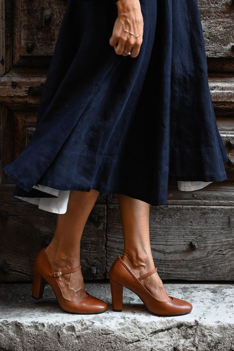 Rosalind Beauchamp | Mary Jane Block Heel Pump in Tan Leather