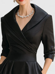 Nicolette Valmonde | Black A-Line Midi Dress with 3/4 Sleeves
