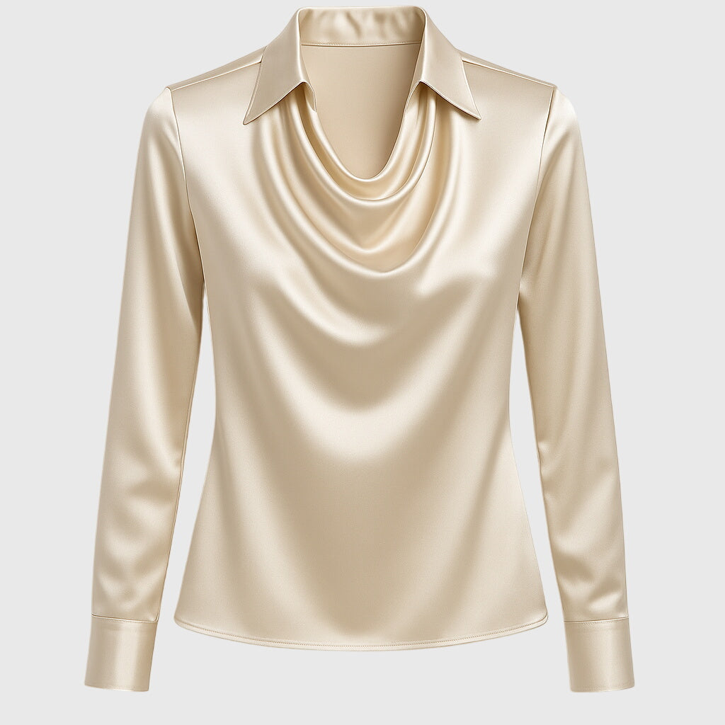 Isabelle Voncourt | Satin Cowl-Neck Blouse in Champagne