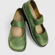 Celestine Beauvard | Green Leather Mary Jane Orthopedic Flats