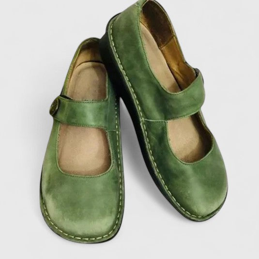 Celestine Beauvard | Green Leather Mary Jane Orthopedic Flats