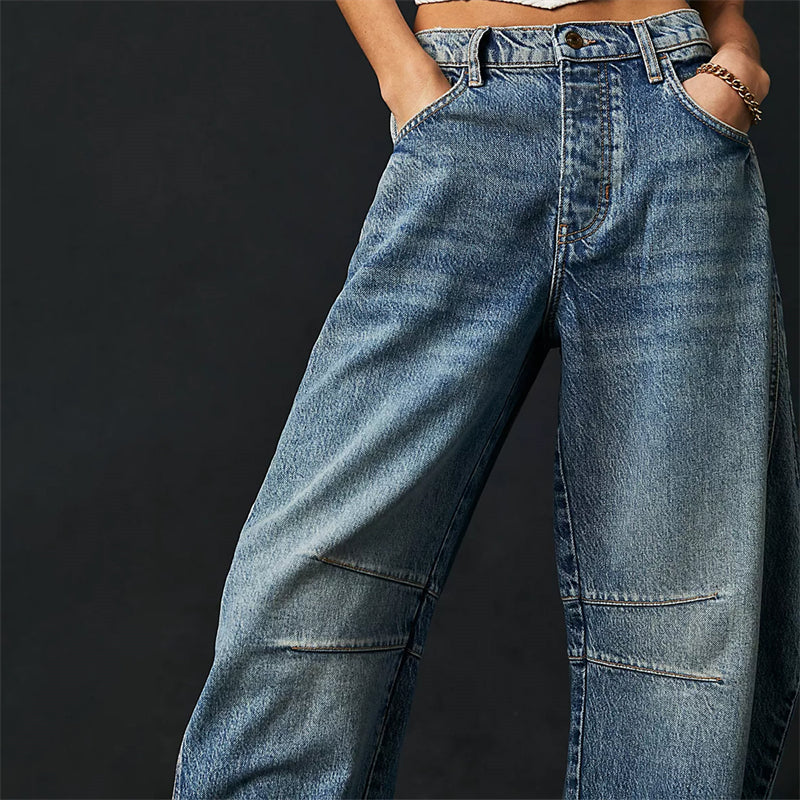 Margeline Ashcroft | High-Rise Barrel Leg Jeans in Light Acid-Wash Denim