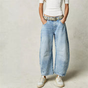 Margeline Ashcroft | High-Rise Barrel Leg Jeans in Light Acid-Wash Denim
