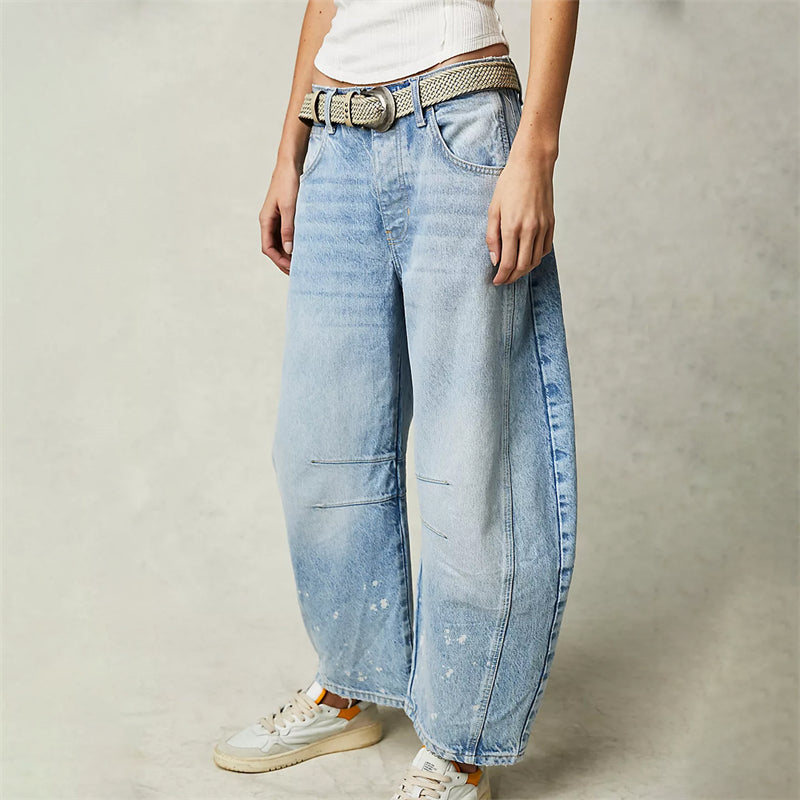 Margeline Ashcroft | High-Rise Barrel Leg Jeans in Light Acid-Wash Denim