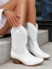 Celestine Fairbrook | Tan Suede Perforated Western Cowboy Boots