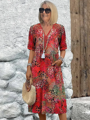 Rosalind Beauverne | Colorful Floral Midi Dress with V-Neck
