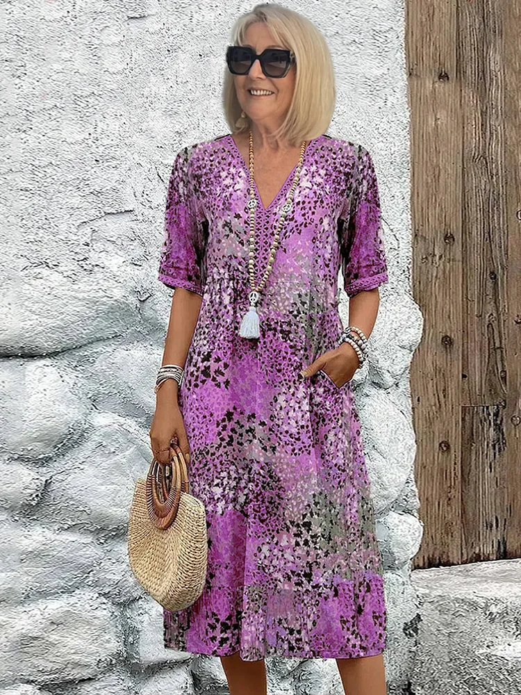 Rosalind Beauverne | Colorful Floral Midi Dress with V-Neck