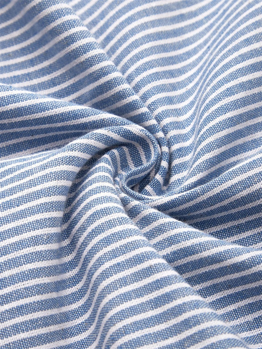 Claudine Hartwell | Blue Striped Midi Dress with Button Detail