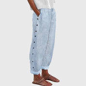 Alaric Beaumont | Blue Striped Wide-Leg Linen Pants