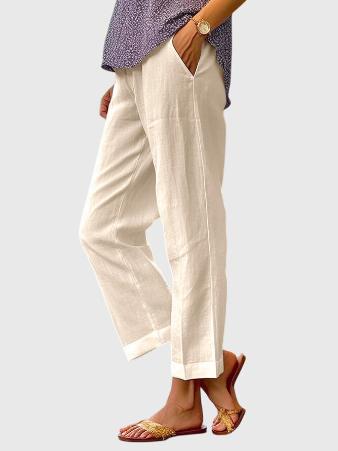 Mirabel Stonecourt | White Wide-Leg Linen Trousers
