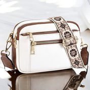 Henriette Beausoleil | White Leather Crossbody Bag with Floral Strap