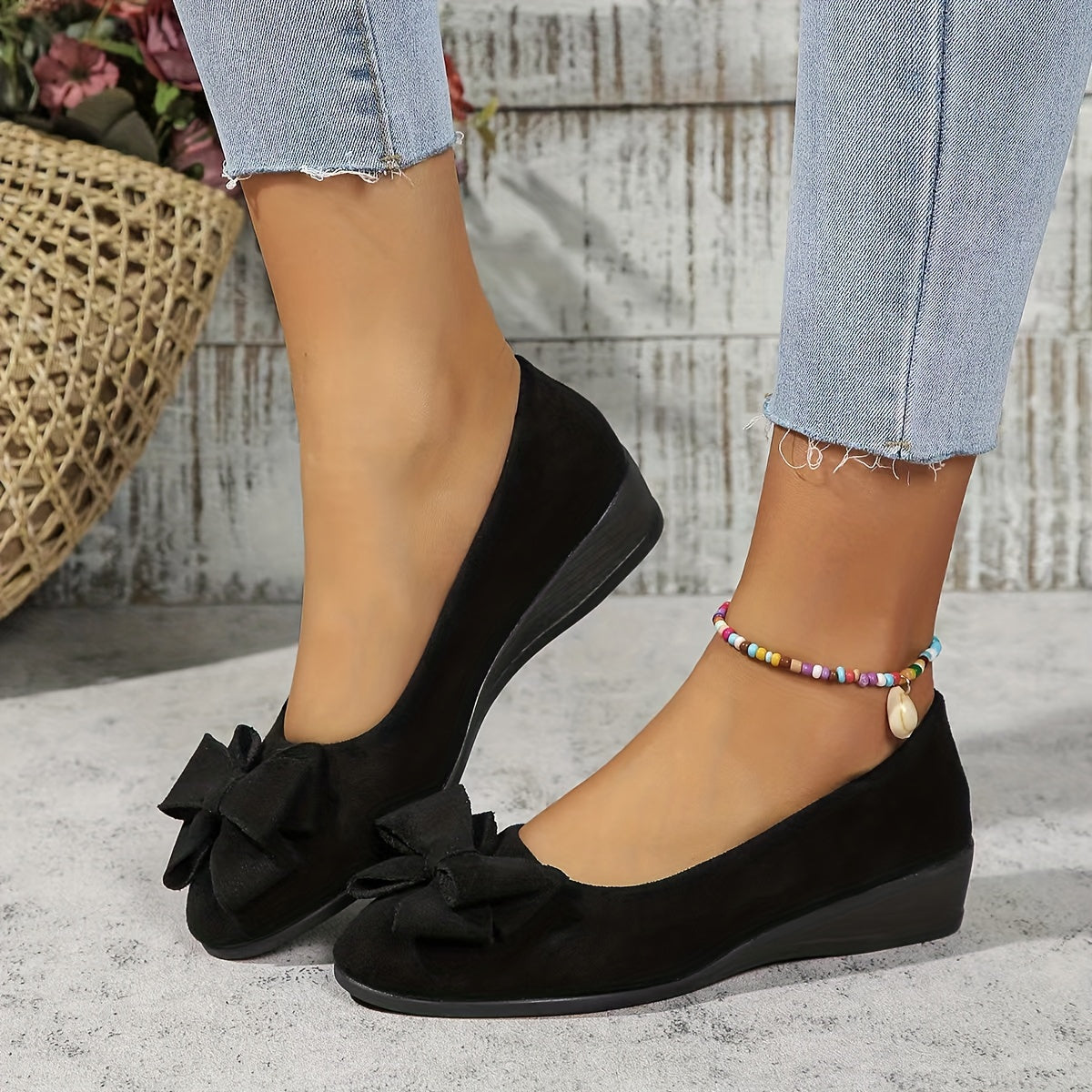Clarisse Duvernois | Grey Bow Detail Orthopedic Ballet Flats