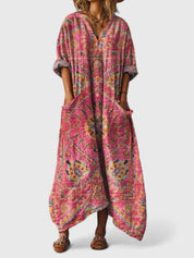 Flavia Rosebourne | Bohemian Ethnic Print Maxi Dress with Pockets