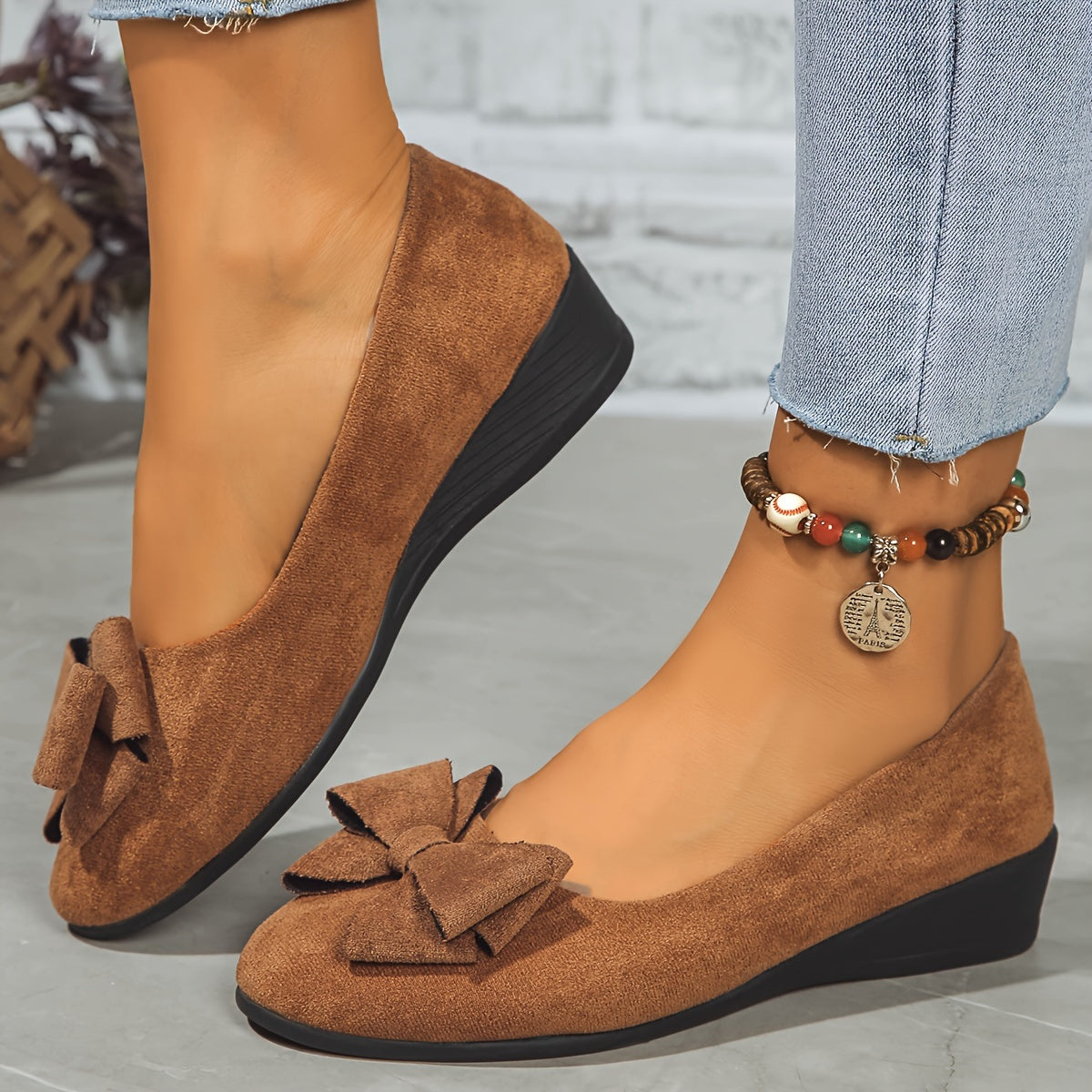 Clarisse Duvernois | Grey Bow Detail Orthopedic Ballet Flats