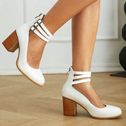 Mathilde Renoncourt | Tan Block Heel Sandal with Double Ankle Strap