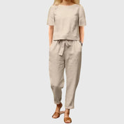 Nadine Bellefleur | Navy Linen-Look Co-Ord Short Sleeve Set