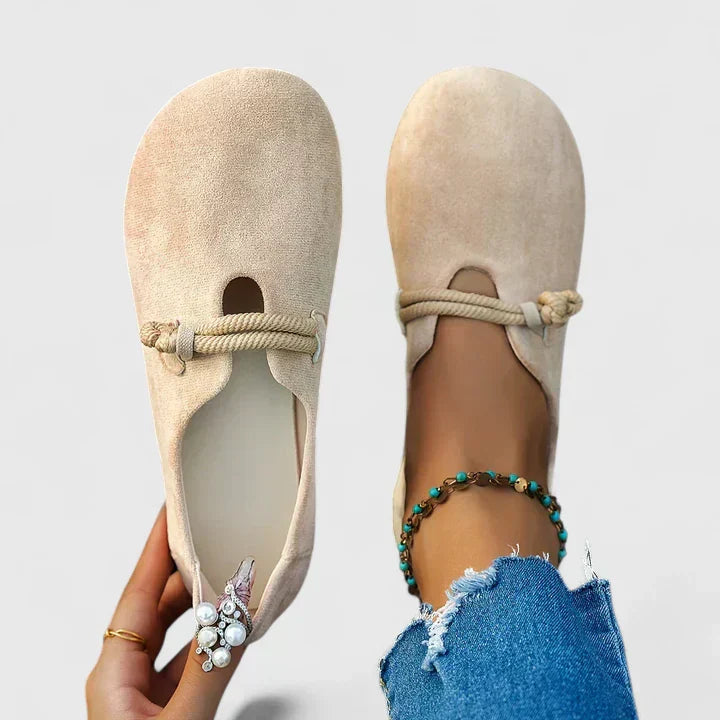 Aurelia Stonefort | Beige Suede Slip-On Flat Loafers