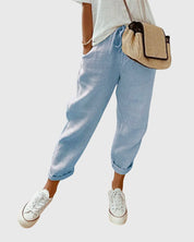 Odeline Vanthorpe | High Waist Linen Drawstring Pants in Beige