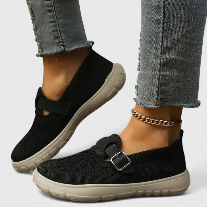 Claudette Fairbourne | Women's Mesh Slip-On Sneakers with Buckle Strap