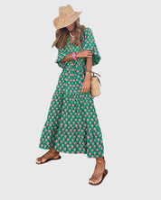 Seraphina Vosbourne | Green Floral Boho Maxi Dress