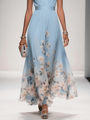 Celestine Dawnmore | Light Blue Floral Maxi V-Neck Dress