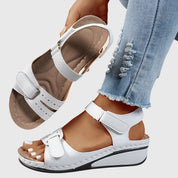 Renata Villefore | Red Orthopedic Wedge Sandals with Hook-and-Loop Strap