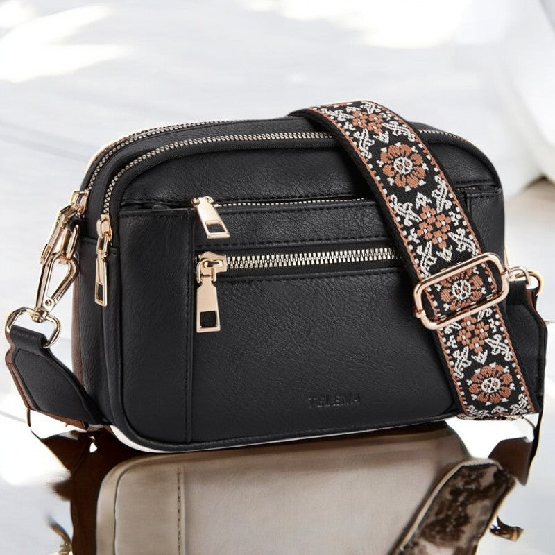 Henriette Beausoleil | White Leather Crossbody Bag with Floral Strap
