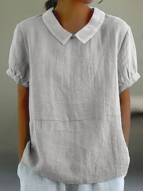 Roseline Hartbourne | Sky Blue Peter Pan Collar Linen-Look Top