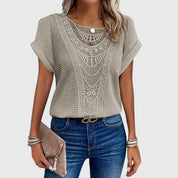 Clarisse Montveil | Cream Lace Detail Waffle Knit Blouse