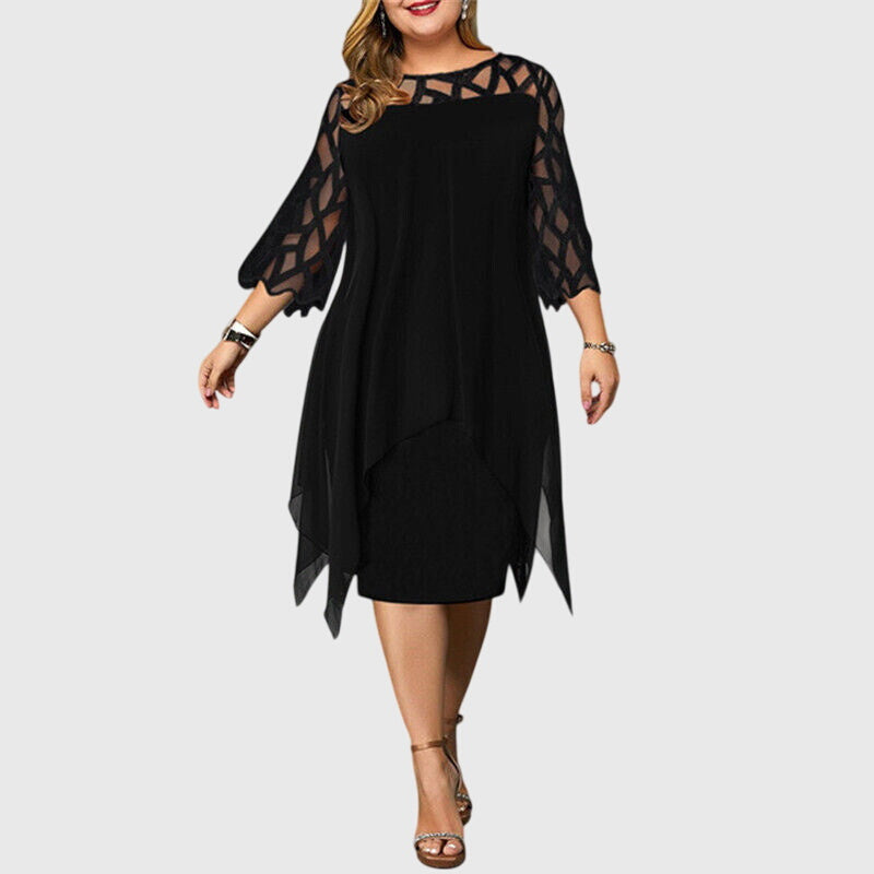 Estienne Blackvale | Purple Plus Size Lace Chiffon Midi Dress
