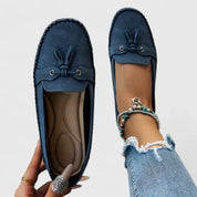 Théophanie Ravencroft | Navy Blue Suede Bow Loafers