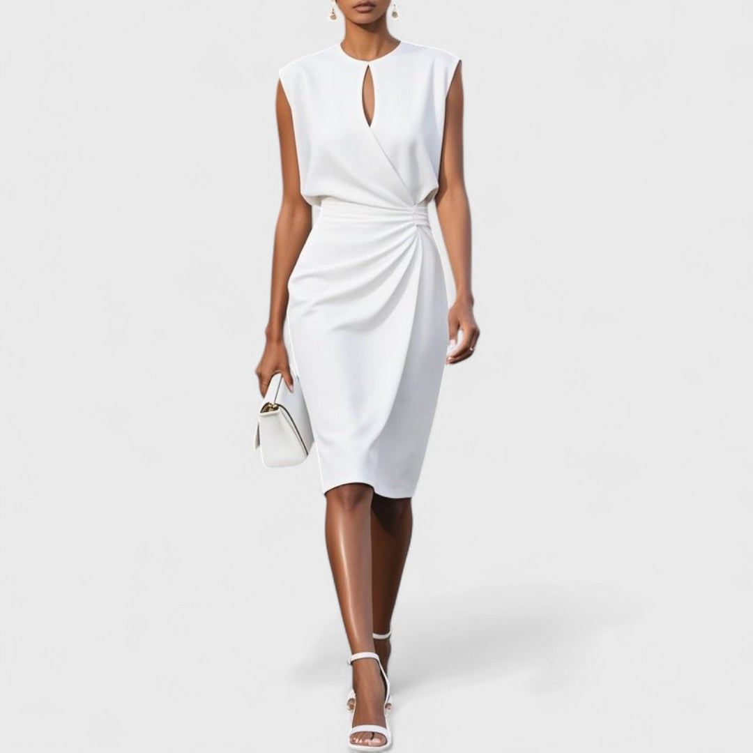Elaine Duvoisin | Light Blue Sleeveless Ruched Midi Dress