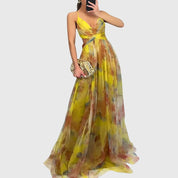 Elowen Faircourt | Floral Print Maxi Dress with Crisscross Straps