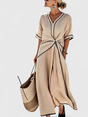Colette Vauclaire | Beige V-Neck Twist Waist Maxi Dress