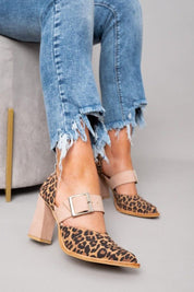Leonora Favreau | Leopard Print Block Heel Sandals with Buckle Strap
