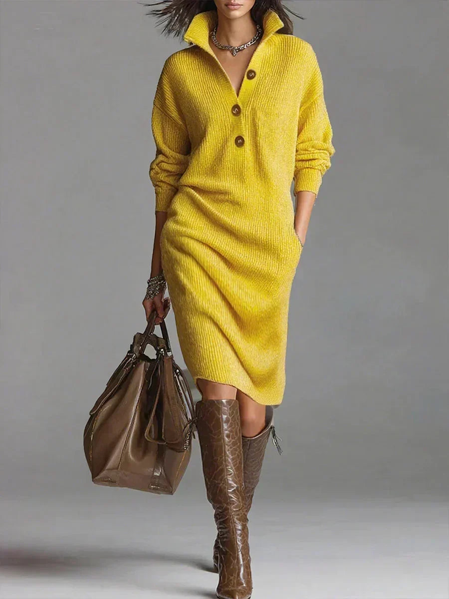 Fleurette Castillon | Yellow Knit Midi Sweater Dress