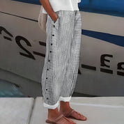 Antoinette Greyvale | Blue Striped Wide-Leg Pants with Side Pockets