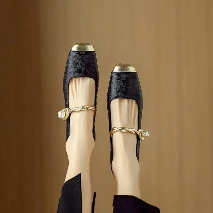 Celestine Ashvale | Green Pearl Strap Mary Jane Low Block Heel