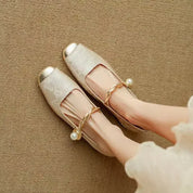 Celestine Ashvale | Green Pearl Strap Mary Jane Low Block Heel