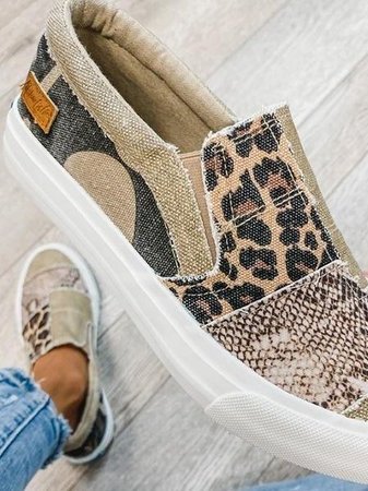Rosalind Fenwick | Leopard Patchwork Canvas Slip-On Sneakers