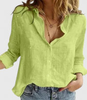 Corinna Ashvale | Women's Navy Linen Button-Down Shirt with Lapel Collar
