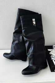 Ophelia Marchmont | Women's Black Faux Leather Knee-High Boots
