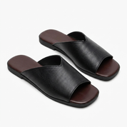 Séraphine Dawnbury | Black Flat Open-Toe Slide Sandals