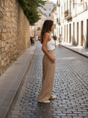 Margeline Beauvais | Wide Leg Linen-Look Pants with Smocked Waistband