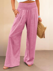 Margeline Beauvais | Wide Leg Linen-Look Pants with Smocked Waistband