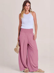 Margeline Beauvais | Wide Leg Linen-Look Pants with Smocked Waistband